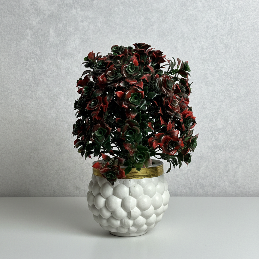 Artificial Mini Rose Plant in White Textured Ceramic Pot