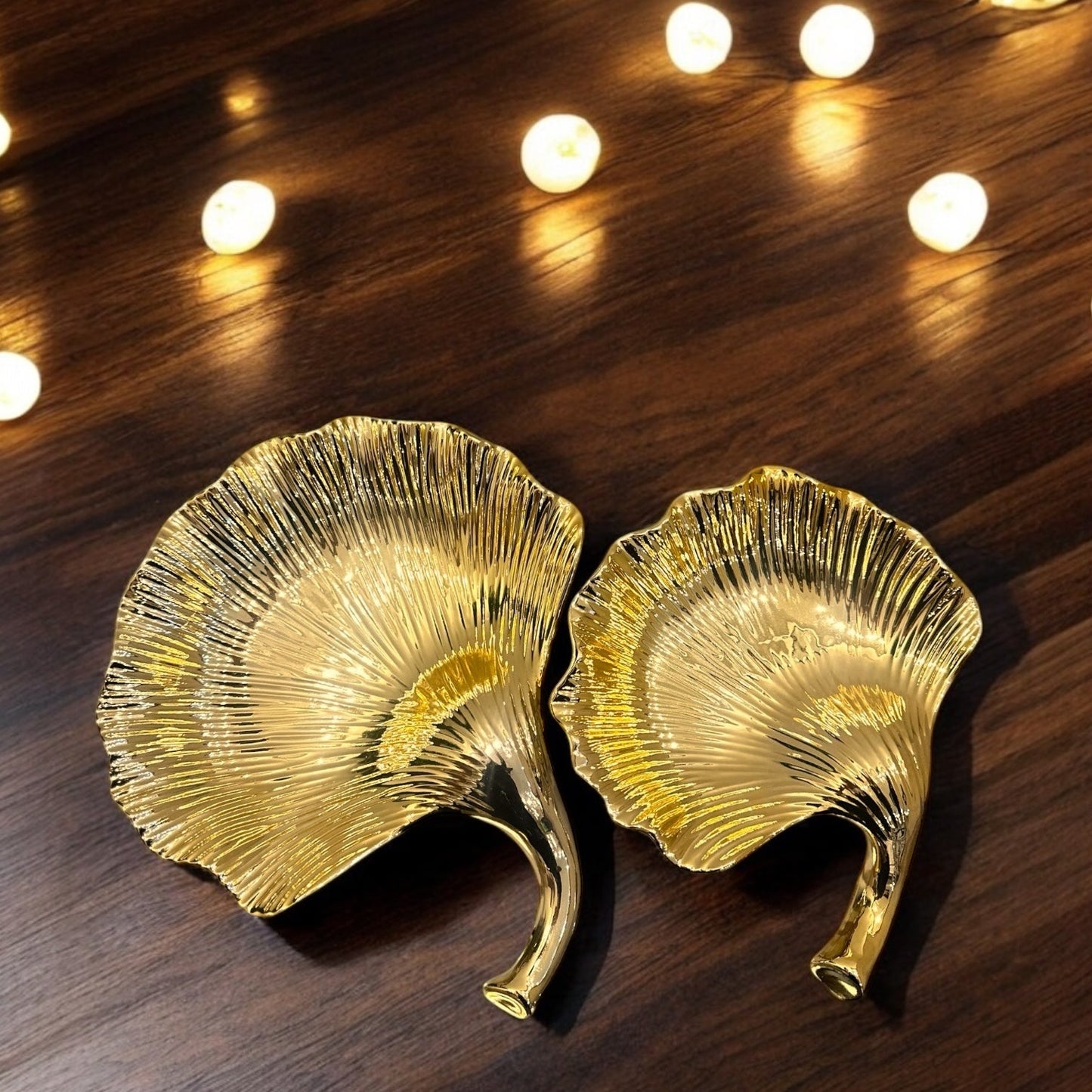 CERAMIC GOLDEN LEAF TRAY SET