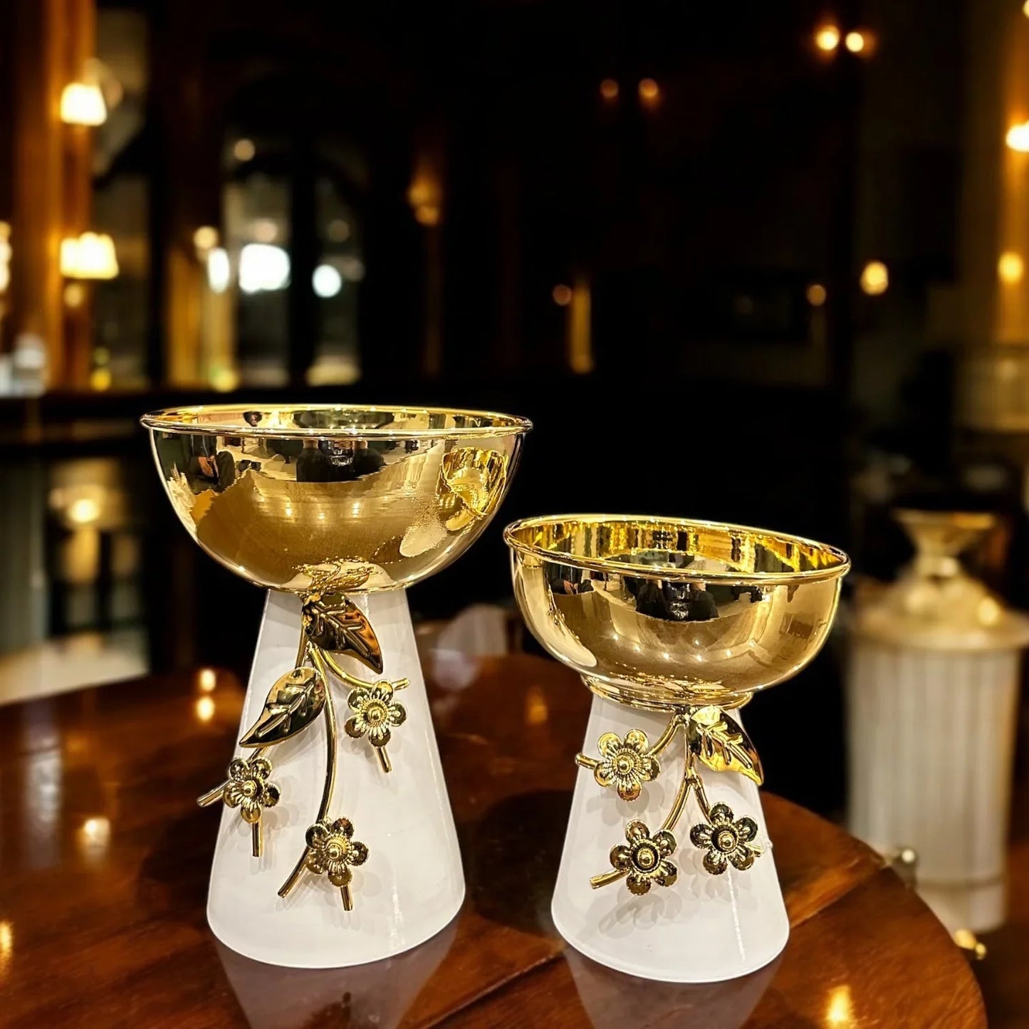 GOLD AND WHITE METAL CANDY JAR