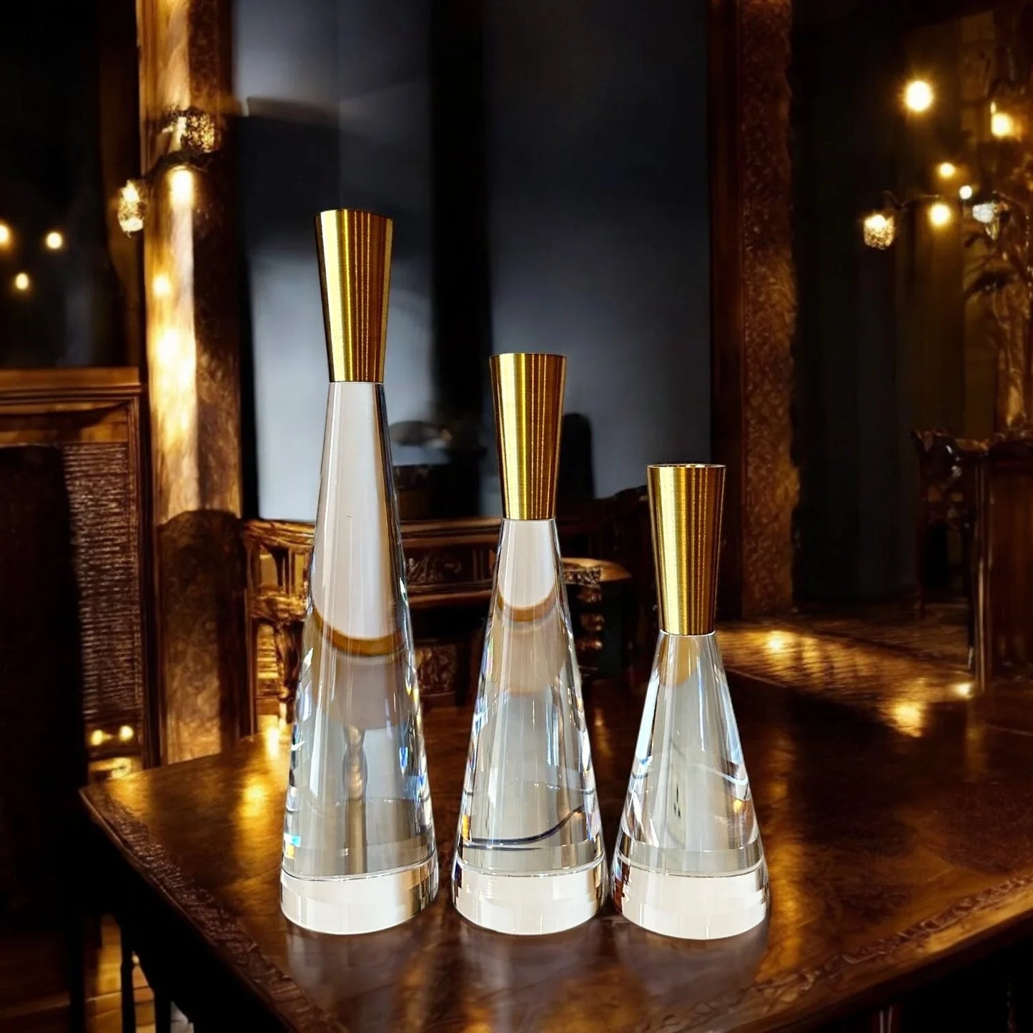 CRYSTAL CANDLEHOLDERS 3-P SET