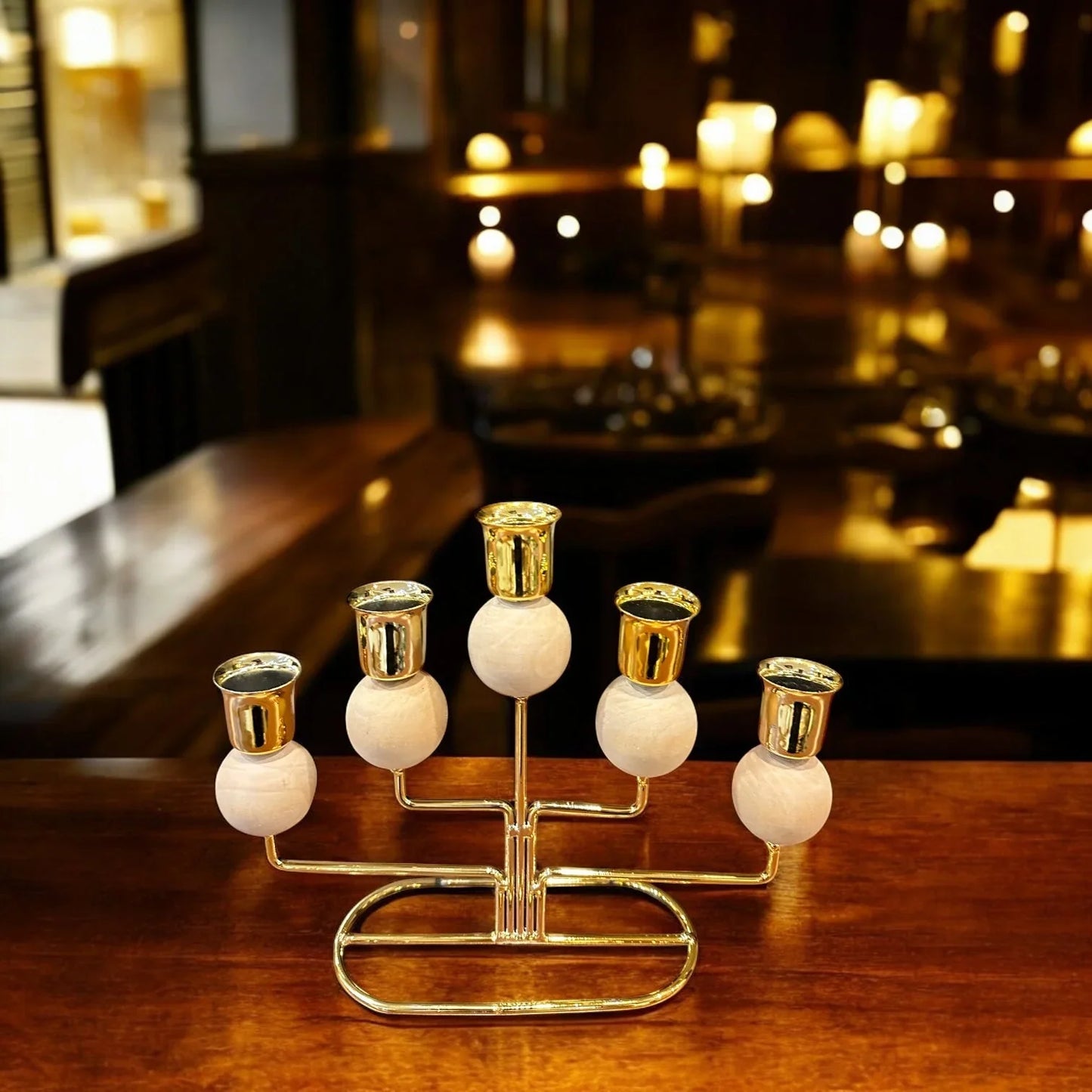 GOLD AND BEIGE CANDLEHOLDERS