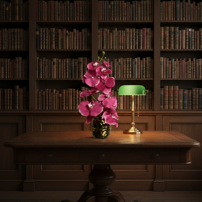 Elegant Fuchsia Orchid Arrangement in Gold Ceramic Vase