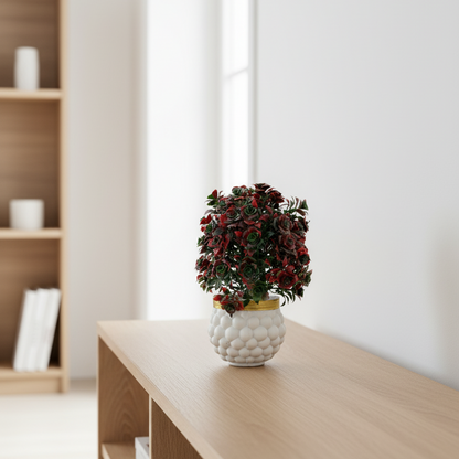 Artificial Mini Rose Plant in White Textured Ceramic Pot