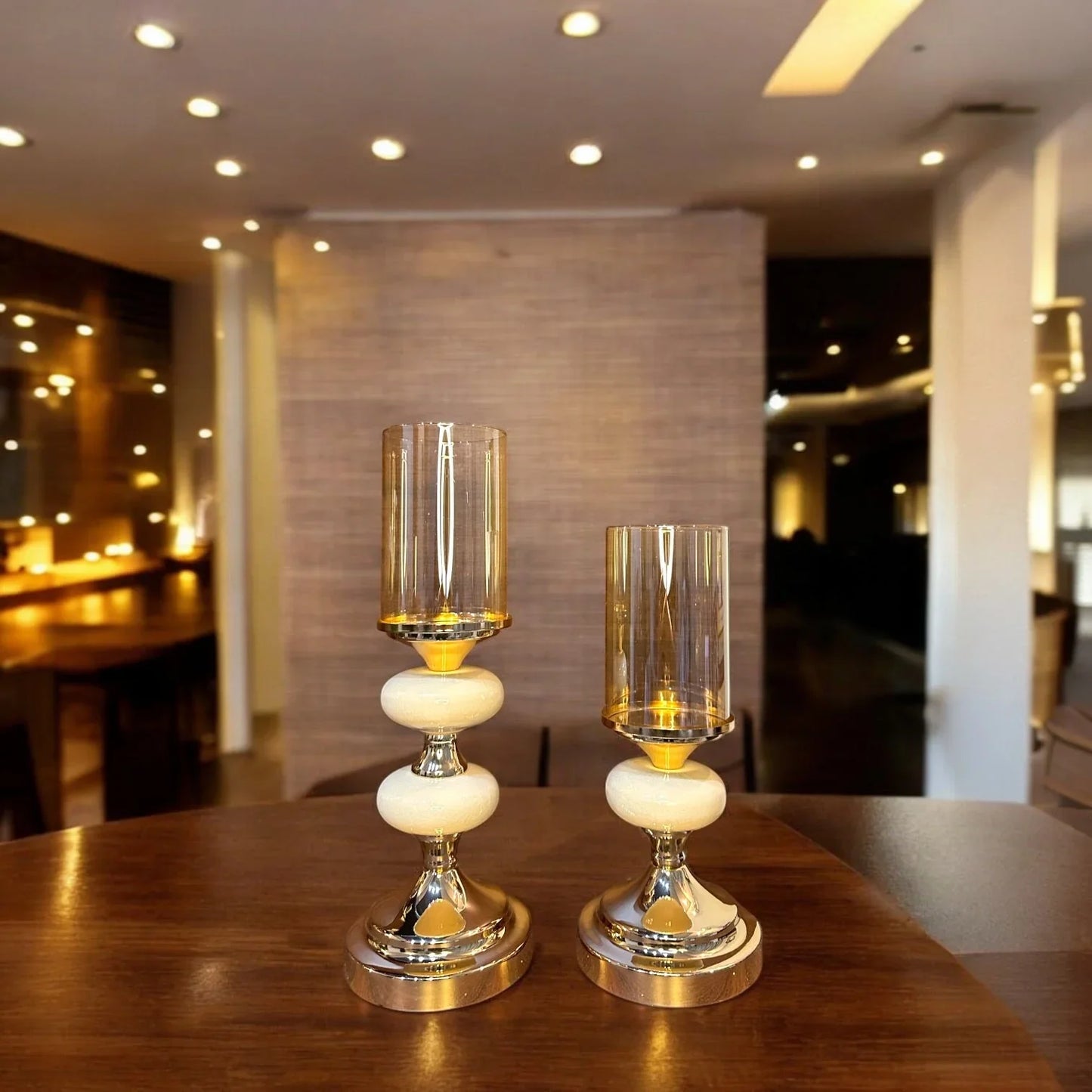 GOLDEN MARBLE CANDLE HOLDERS