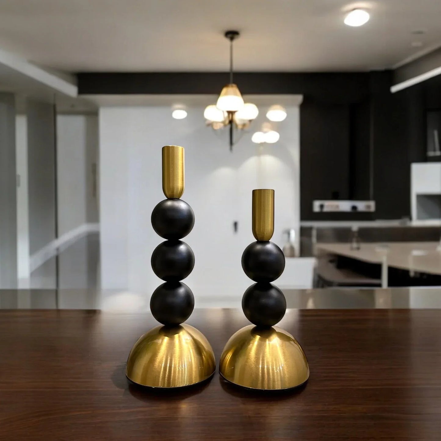 BLACK AND GOLD CANDLE HOLDERS