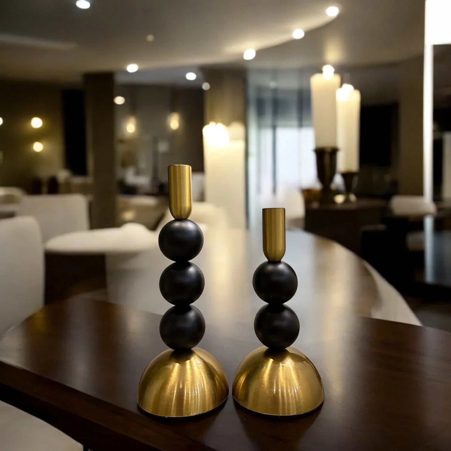 BLACK AND GOLD CANDLE HOLDERS