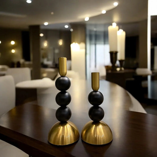BLACK AND GOLD CANDLE HOLDERS