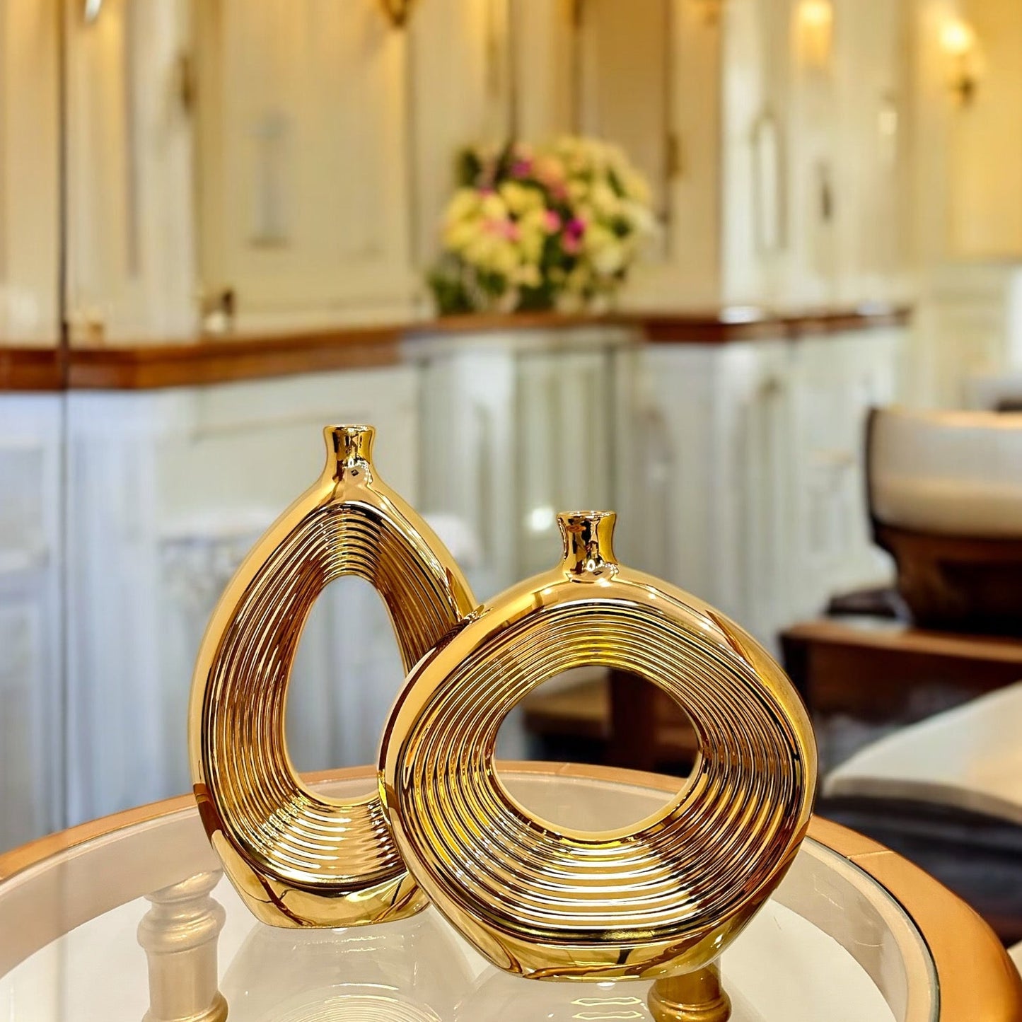 GOLDEN CERAMIC VASE DUO