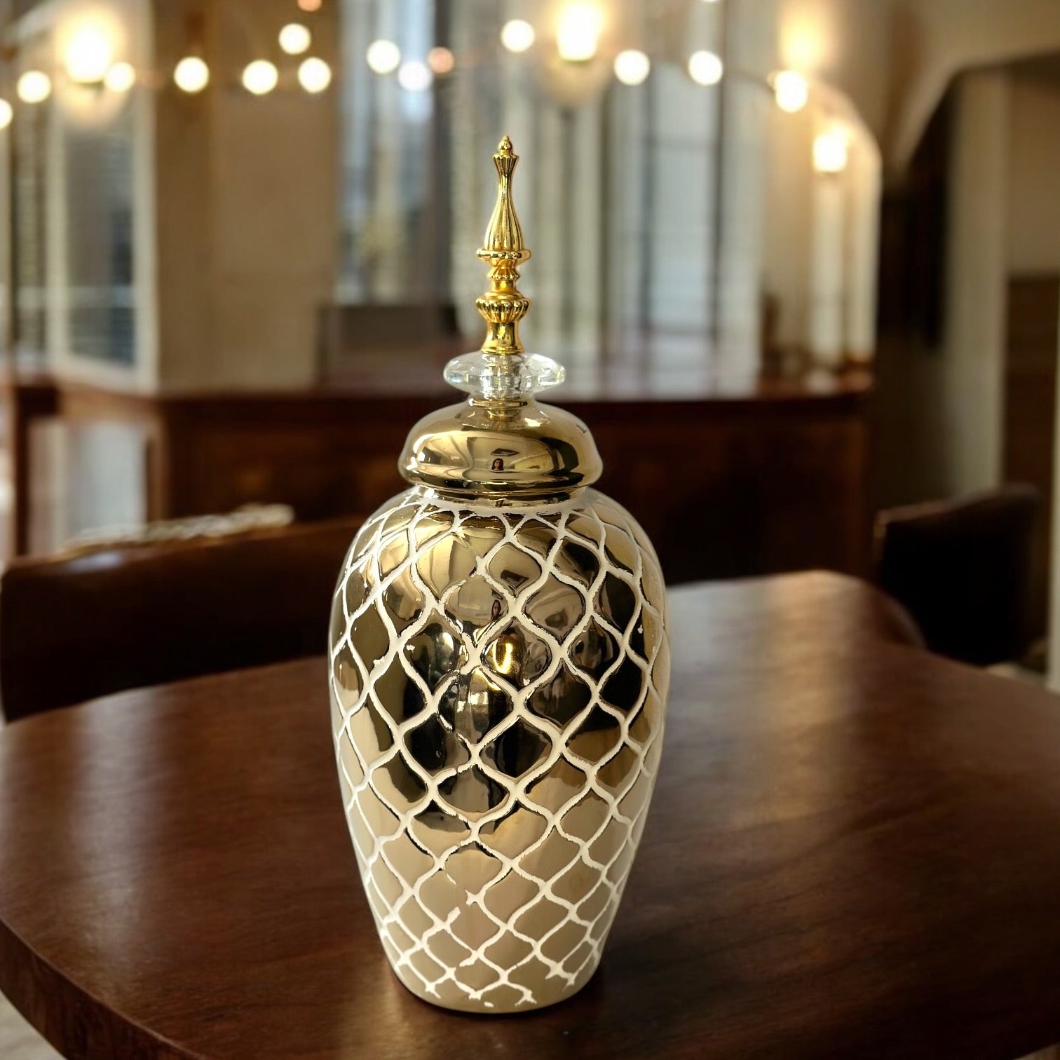 GOLDEN AND WHITE CERAMIC VASE