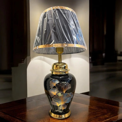 BLACK AND GOLDEN FLORAL LAMP