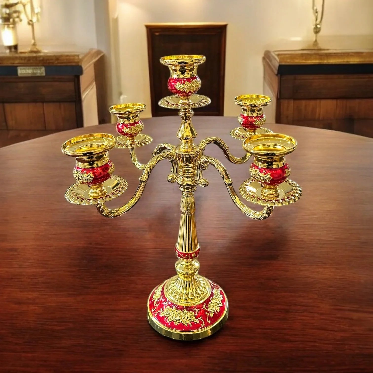 GOLDEN AND RED CANDELABRUM