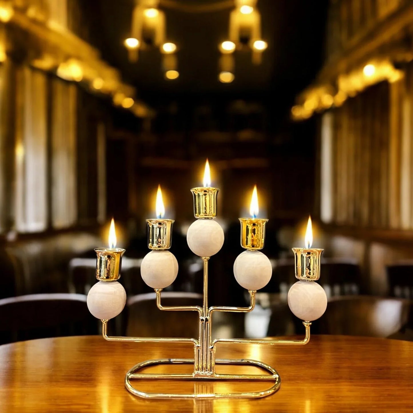 GOLD AND BEIGE CANDLEHOLDERS