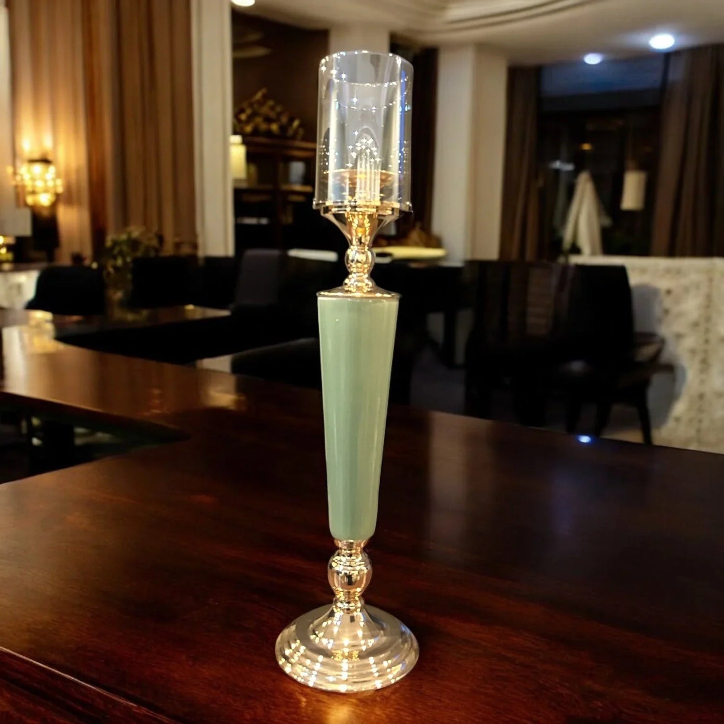 AMBER GREEN GLASS CANDLEHOLDER